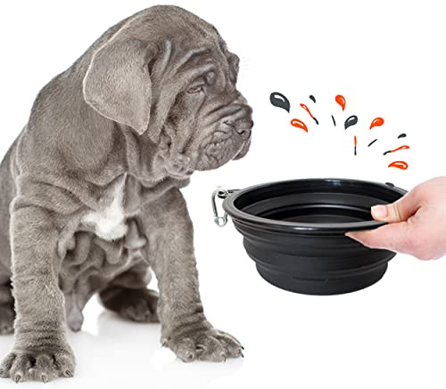 PETSATION Hundskål vikbar för resor [originalet] hundmatskål perfekt för vardagen – 1 000 ml vattenskål – drickskål för hunden – reseskål, matskål, skål (2 x 1 000 ml, svart)