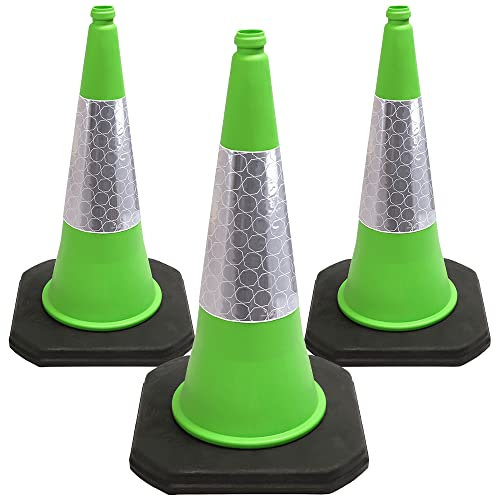 Street Solutions - 3 x 750mm Green Road Traffic Cones - Premium Quality Safety Cone - Strong and Durable - Self Weighted - with Extremely Low Centre of Gravity