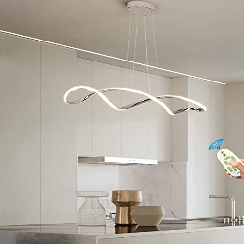 Moderna Lámpara Colgante LED Regulable con Control Remoto Luz de Techo Comedor Cocina Salón Decor Iluminación Altamente ajustable Lamparas para Oficina Restaurante Sala Dormitorio Luz (B, Cromo)