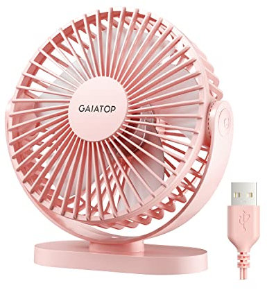 gaiatop USB Desk Fan, 5.5 Inch Small Quiet Powerful 3 Speeds 90° Rotate, Personal Mini Portable Desktop Table Fans, Cooling for Home Office Car Travel Indoor Outdoor Pink