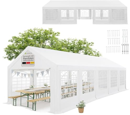 Juskys Partyzelt Gala 4 x 10 m - UV-Schutz Plane, Flexible Seitenwände - Pavillon stabil, groß - Outdoor Party Garten - Zelt Festzelt Weiß