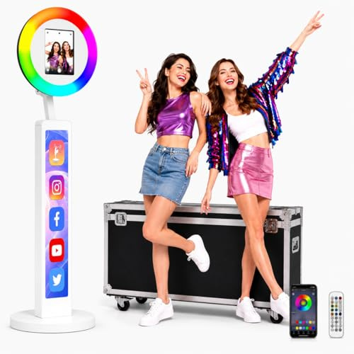 YCKJNB Photo Booth Portatile con Flight Case, Macchina Fotomatón per iPad con Luce ad Anello, Logo Personalizzato Gratuito, Selfie Booth Leggero per Feste, Matrimoni, Noleggio, YouTube, TikTok Live