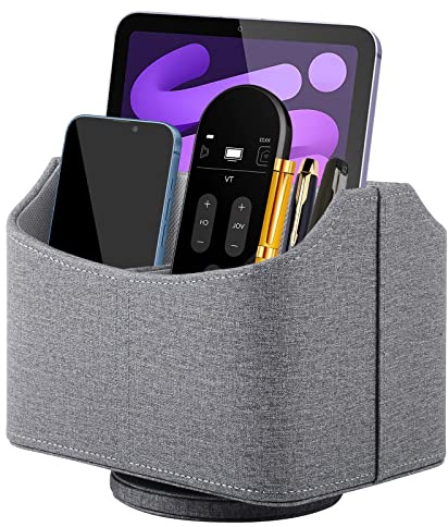 Organizzatore per telecomando girevole a 360°, contenitore per telecomando TV, organizer in pelle PU con 5 scomparti, multifunzione per comodino, scrivania, ufficio, portapenne, Grigio