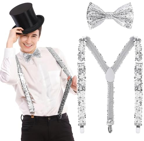 BOFUNX Bretelle Glitter Papillon con Paillettes Regolabili Elastici a Y Vintage per Carnevale Mascherata Festa