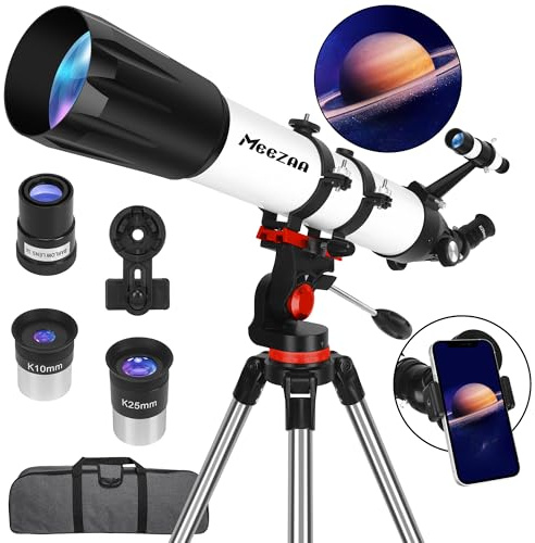 MEEZAA Telescope, Telescope for Adults High Powered Professional, 90mm Aperture 800mm Refractor Telescopes for Astronomy Beginners Fully Multi-Coated with AZ Mount Tripod & Phone Adapter & Carry Bag
