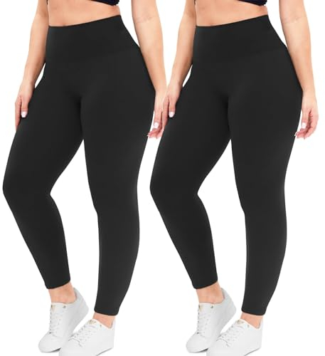 CAMPSNAIL 2er Pack Leggings Damen Schwarz High Waist Sport Leggins Blickdicht Sporthose für Gym Yoga（2er Pack- Schwarz，3XL