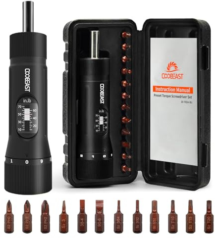 coobeast 13Pcs Preset Torque Screwdriver with S2 Bits, 1/4” Drive Torque Wrench Screwdriver Set for Maintenance, Tools, Bike Repairing and Mounting, Inch Pound Torque Range 10-70 In-lb