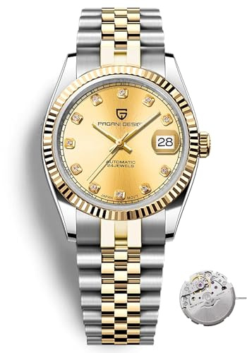 RollsTimi Pagani Design PD1645 Men's Watch 42MM Men's Automatic Watch Japan Automatic Movement 100M Water Resistant, Stainless Steel, Sapphire Mirror, Sport Business Watch. (Gold)