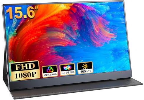 COOLHOOD Portable Monitor 15.6'', 1080P FHD Plug&Play Travel Laptop Monitor w/Smart Cover, USB-C HDR Portable Second Computer Display, Portable Game External Screen for PC Phone Mac Xbox PS4/5