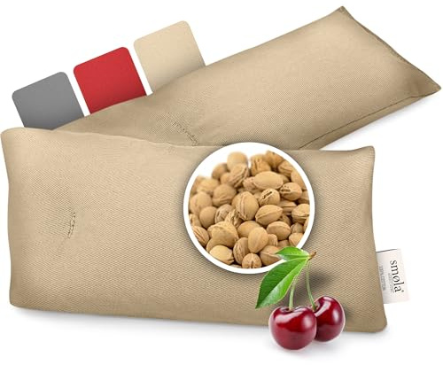 smøla Cojín de huesos de cereza para el cuello y los hombros para microondas I Cojín de grano largo 58x12cm I Cojín térmico 100% algodón I 650g de huesos de cereza I Bolsa de agua caliente natural