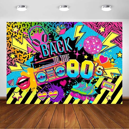 Avezano Toile de fond pour fête des années 80 – Toile de fond pour photographie sur le thème des années 80 – Décorations d'anniversaire Hip Hop pour portrait – Accessoires de photomaton (2,1 x 1,5 m)
