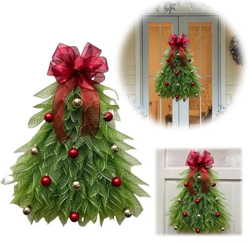 Starnearby 50cm Türkranz Weihnachten Außen Weihnachtskranz Haustür mit Beleuchtung Weihnachtstürkranz Weihnachtsdeko Tür Adventskranz Künstlich Weihnachtsbaum Girlande Weihnachten (A ohne Licht)