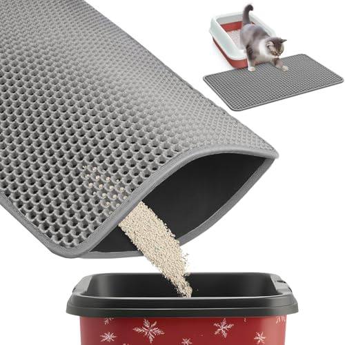 Powools 27 x 19 Cat Litter Mat - Ultra-Large Litter Box Mat with Double Layers, Urine-Proof and Non-Slip Litter Trapping Mat, Easy to Clean Kitty Litter Mats for Floor, Scatter Control, Grey