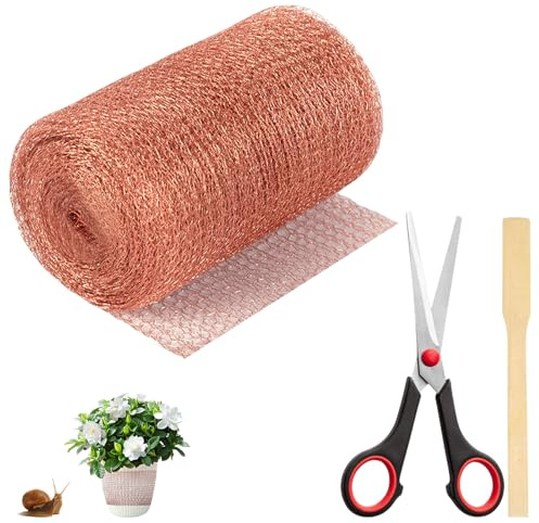 12 m x 12,7 cm kopparnät: rent kopparnät med sax, skärbart kopparband mot snäckor, snäckstaket rent, kopparnät för trädgård skadedjursbekämpning och skydd av kryddor