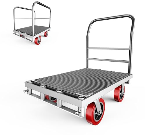 NiceyCare 2-in-1 Starkwerter Transportwagen & Stahlplattenwagen – 1000 kg Fassungsvermögen, Trockenbauplatten-Schubwagen mit 94 x 61 cm Flachbett, Drehrollen und 3 Handgriffen