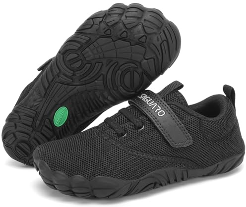 SAGUARO Barefoot Niños Zapatillas de Trail Running Niña Niño Minimalistas Zapatos de Deporte Blanditos Cómodos Calzado Descalzos para Exterior Interior, Negro, 31 EU