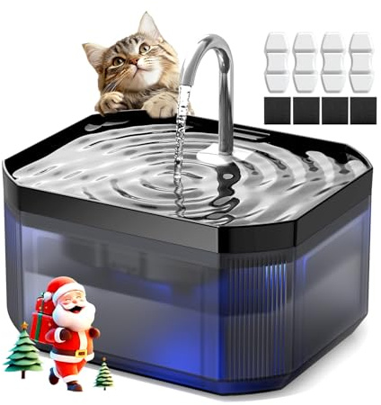 Cat Water Fountain for Drinking 2.4L, Ultra Silent Pet Water Fountain with 5-Stage Filters, LED Indicator, Faucet Design Water Fountain for Cats and Dogs, Black