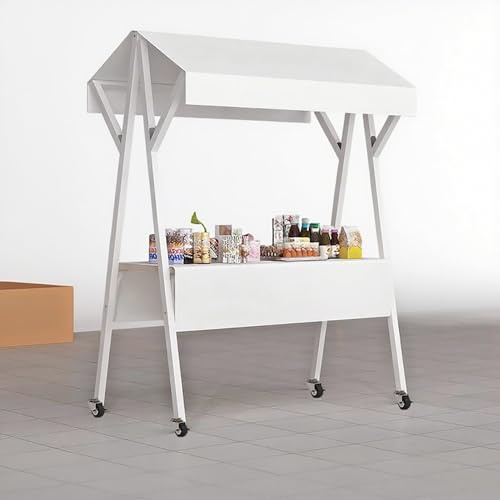 Carrito de aperitivos multicolor plegable de hierro para postres de 130 cm, carrito de empuje para playa y eventos, carrito portátil ideal para ventas al aire libre y fiestas