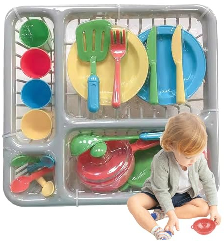 Ensemble de jeu de casseroles et poêles pour enfants, accessoires cuisine pour enfants, plats jeu créatifs et sûrs pour la cuisine, jouets vaisselle, ensemble avec égouttoir pour fill