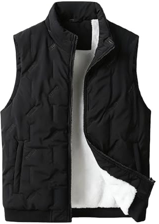 Generico Piumino Smanicato Uomo Invernale Termico Gilet Imbottito Leggero Giacca Piumini con Zip Casual Giubbotto Cotone Senza Maniche Oversize Abbigliamento Inverno Da Lavoro Nero XL