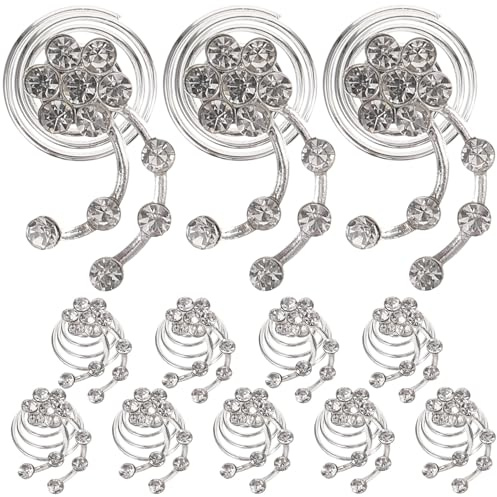 DECOMELODY Lot de 12 Épingles à Cheveux Spirales Argentées Strass Accessoires Capillaires pour Mariée Bijoux de Cheveux pour Mariage Pincettes Solide et Facile à Fixer Adaptées à Différents