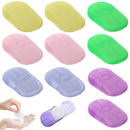 CEJAS Pack de 10 Cajas (200 Hojas) de Jabón de Papel – Mini Jabón Desechable Portátil – Ideal para Viajes, Camping y Senderismo – Higiene y Limpieza