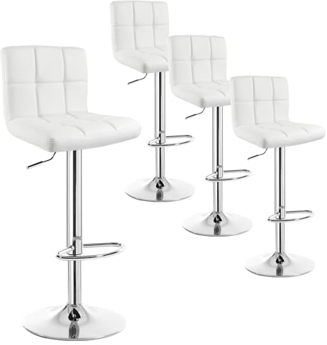 WOLTU 4er Set Barhocker Bistrostuhl Trensenstuhl Barstuhl mit Rücklehne, stufenlose Höhenverstellung und Drehbar, verchromter Stahl, Kunstleder Weiß 9108-4
