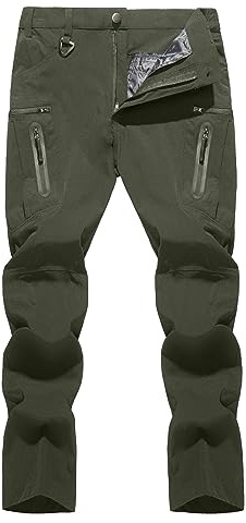 TACVASEN Light Weight Work Pants for Men Hiking Pants Men Waterproof Rain Pant with 8 Pockets Tactical Cargo Trousers for Outdoor Hunting Green 32