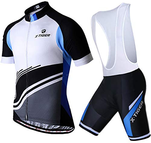 X-TIGER Herren Fahrradtrikot kurzärmliges Set mit 5D-Gel-gepolsterten Shorts Fahrradbekleidung Set für Mountainbikes