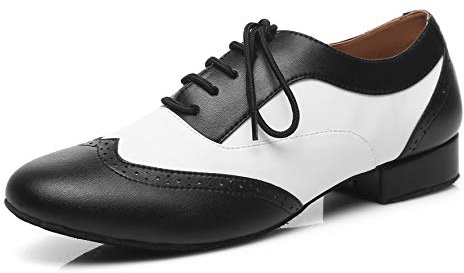 MINITOO Scarpe da ballo standard in pelle classica da uomo L421, Nero Bianco 2 Tacco 5cm, 42 2/3 EU