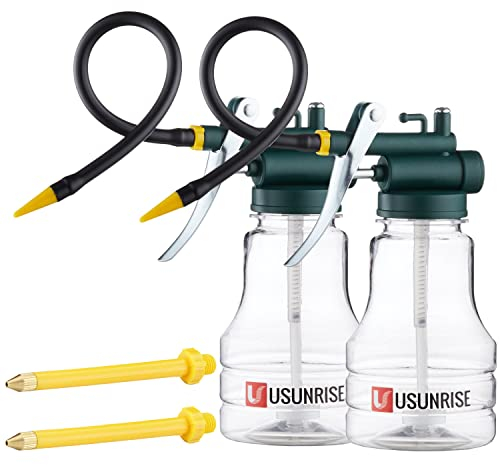 2 Sets Oil Can Transparent High Pressure Oiler Lubrication Oil Can Bottle Oiling Gun With Rigid & Flex Spout Thumb Pump Tool Oiler