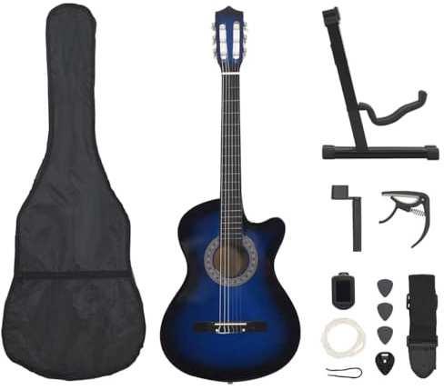 vidaXL Jeu de Guitare 12 pcs Classique Western avec 6 Cordes Instrument de Musique d'Apprentissage Enfants Musicien Amateur Bleu 38