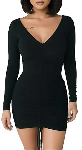 Vestito Corto Donna Sexy a Maniche Lunghe Invernale Tubino da Sera AM397-M