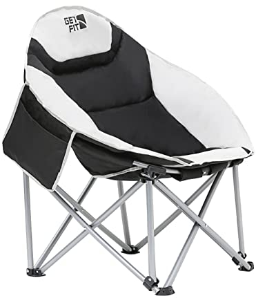 Get Fit Moon Camping Chair - Portable Outdoor Premium Folding Chair for Adults, Heavy Duty, 130kg Capacity, Grey
