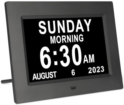 TSITSC Orologio digitale da 17,8 cm, con giorno della settimana, extra large, non abbreviato, con demenza, giorno e data, per anziani, persone con problemi di vista, perdita di memoria, 12 allarmi