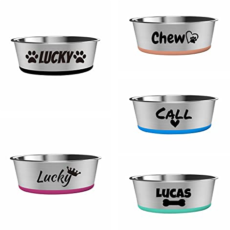 Gamelles personnalisées pour chien et chat en acier inoxydable avec nom personnalisé pour animal de compagnie, bol d'eau pour chiot pour fond complet en caoutchouc antidérapant et design