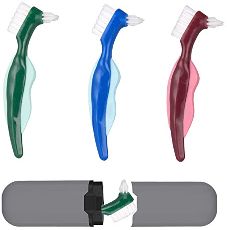 3 Piezas Cepillo Dentadura, Cepillo de Limpieza para Dentaduras, Dentadura Conjunto de Cepillo, Cepillo para Dentaduras Postizas, con Caja Almacenamiento, para Dentaduras Postizas