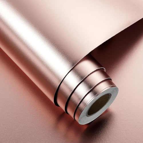 FunStick 40CM×6M Peel and Stick Wallpaper Waterproof Vinyl Wrap for Kitchen Worktop Self Adhesive Stainless Steel Sticky Back Plastic for Kitchen Counter Tops Rose Gold Splashback for Kitchen Cupboard