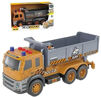 Generico Camion Giocattolo per Bambini Camion Giocattolo con Luci e Suoni Camion Cantiere Betoniera Ruspa Giocattolo con Cassone Ruspa Giocattolo Escavatore Autocarro Grande 1/12 Lavoro Frizione (A)