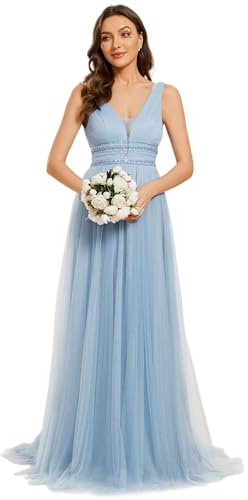 Ever-Pretty Robes de Demoiselle d'honneur Femme Col V sans Manches Robe Mariée Longue Bleu Poussiéreux Clair 40
