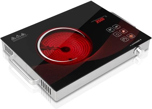 GRACEALL Fornello Elettrico Singolo, Piastra a Infrarossi 2200W da Appoggio, Piastra Portatile da Cucina, Piano Cottura Compatto Regolabile per Campeggio e Casa