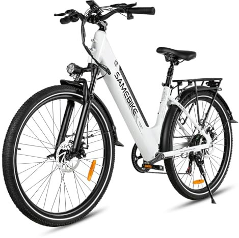 SAMEBIKE 27.5 Zoll E-Bike Elektrofahrrad für Herren Damen Fat Tire E-Mountainbike,36V15AH E Fahrrad Trekking/City Pedelec für Damen und Herren (RS-A01-PRO) (weiß)