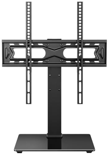 WKWKER Universal TV Stand for 27-65inch LED LCD TV Swivel Table Top TV Stand with 30 Degree Height Adjustable with Mount TV Base with Tempered Glass Base Max VESA 400x400mm