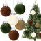 DIYDEC 12pcs Christmas Velvet Baubles, 8cm Plastic Christmas Tree Balls Ornaments White Green Shatterproof Flocked Ball Set for Xmas Party Holiday Decoration