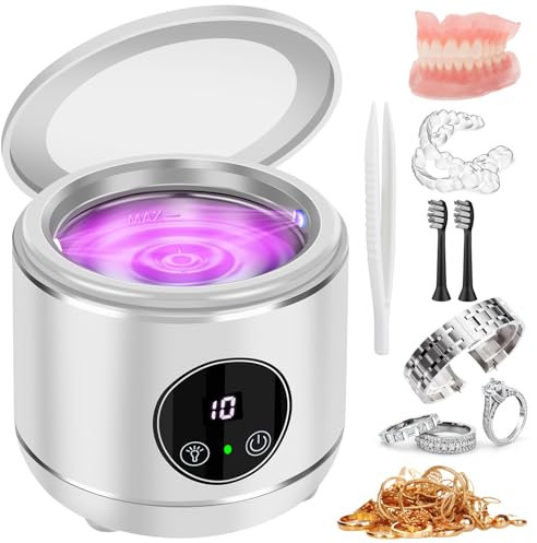 Limpiador ultrasónico U-V para prótesis, EnGiTores máquina de limpieza ultrasónica para dentaduras postizas, protectores bucales alineadores cabezales de cepillo dientes dispositivo limpieza (white)