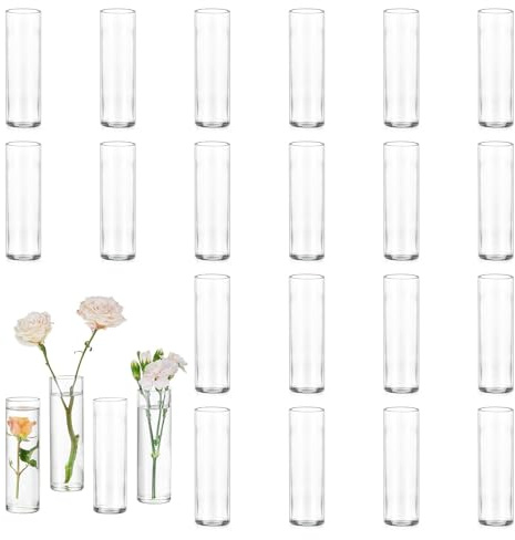 Glasseam Vaso Cilindrico inVetro per Centrotavola: 24 Pezzi di Piccoli Vasi per Boccioli per Centrotavola Matrimoniale Decorazione Tavolo Casa - Vaso da Fiori Moderno Trasparente per Rosa
