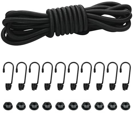 suruikei Corda di gomma 8 mm x 5 m, colore nero, corda elastica in gomma, corda di tensione con gancio, accessori fai da te (nero, 8 mm x 5 m)