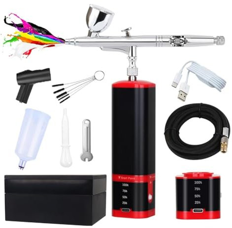 Sirxlevcy Kit Aerografo A Batteria Extra A Doppia Azione con Compressore, Batteria Sostituibile, Set Aerografo Fili per Manicure, Pittura
