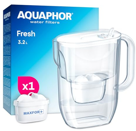 Aquaphor Fresh Caraffa Filtrante per Acqua con 1 Cartucce MAXFOR+ 200L - Bianco