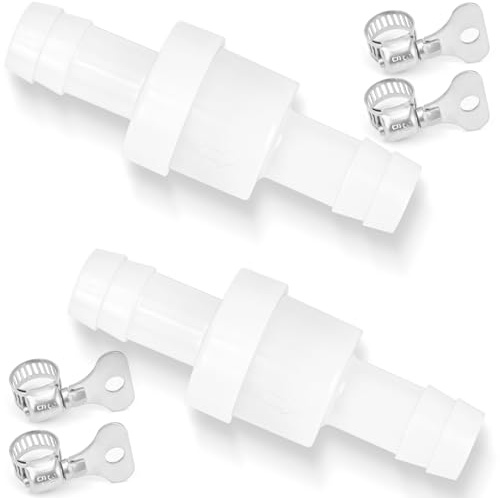 CONJURAIDE 2 Stück Rückschlagventil, Kunststoff Rückflussverhinderer 10mm mit 4 Schlauchschellen Rückschlagventil Waschmaschine Trockner Rücklaufventil für Wasser Gas Flüssigluft Kraftstoff